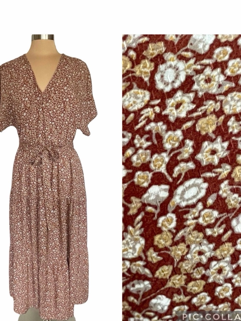 Women's Knox Rose Midi Dress Floral with Tie Waist Flowy Sleeves Boho Fall Dress - Picture 2 of 9